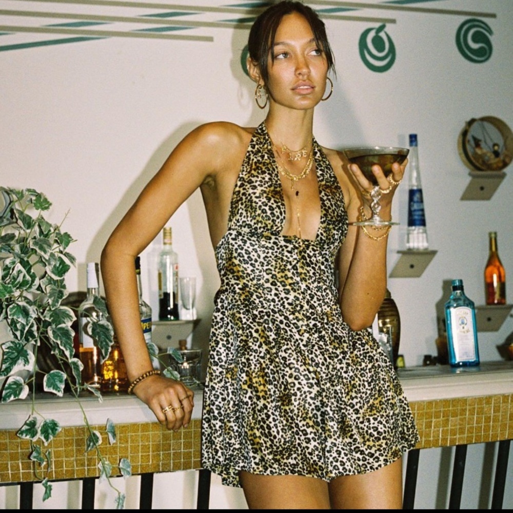 RARE vanessa mooney neon cheetah venus romper sz s